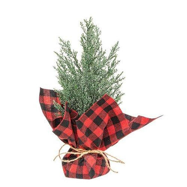 Mini Cedar Tree w Red & Black Buffalo Check Base - The Fox Decor